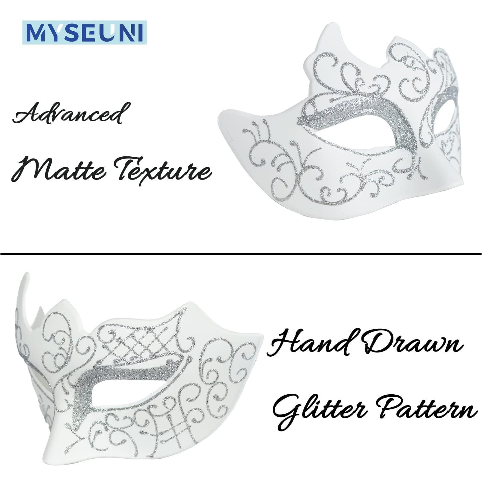 MYSEUNI Maschere in maschera per coppie, maschera veneziana in filigrana di metallo lucido con strass e maschera veneziana da uomo per martedì grasso
