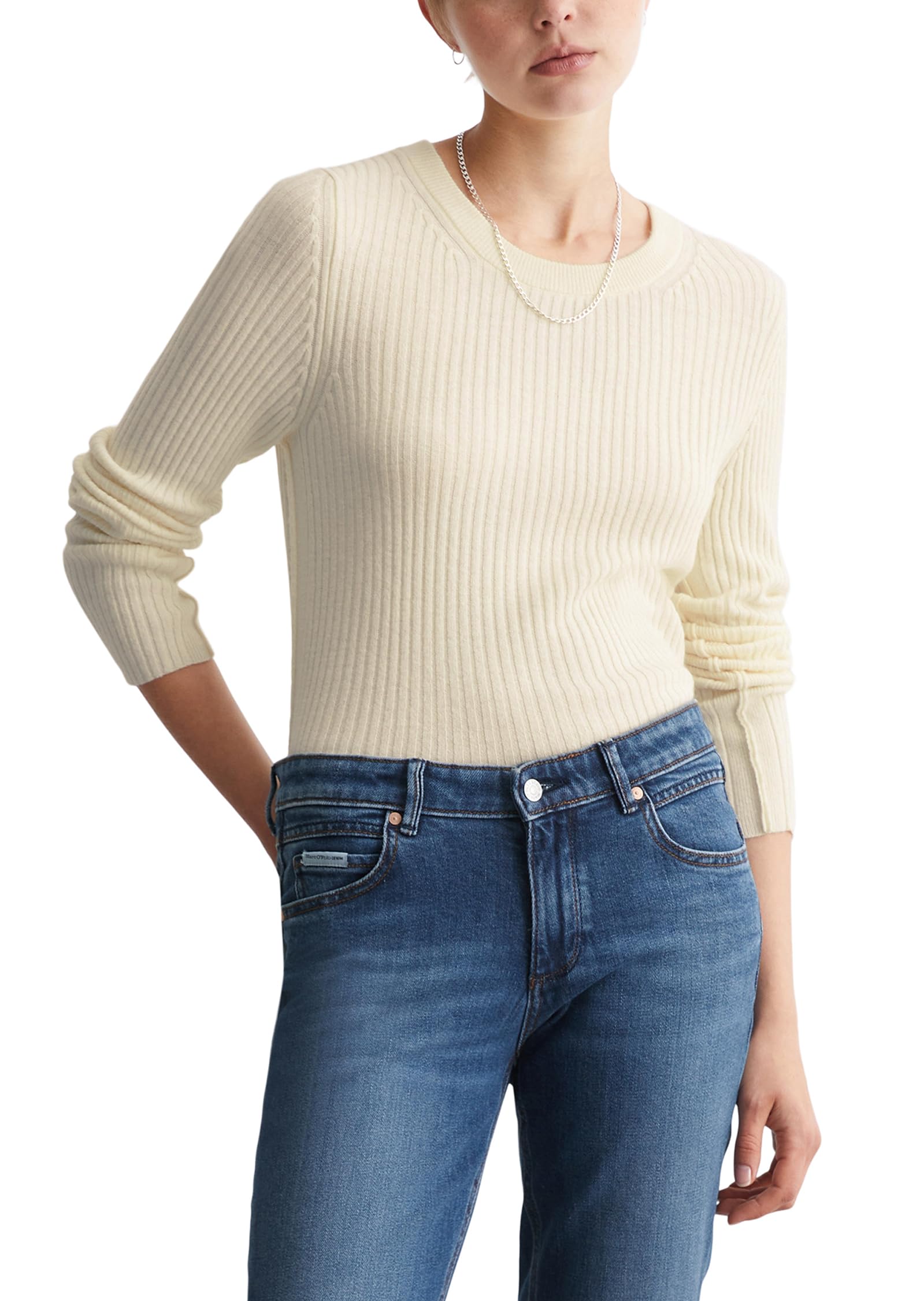 Marc OPolo Denim Women's Knitted Jumper with Crew Neck Slim Fit