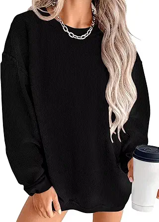 KISSMODA Women's Casual Long Sleeve Sweatshirt Color Block/Solid Crewneck Corduroy Pullover Cute Tops