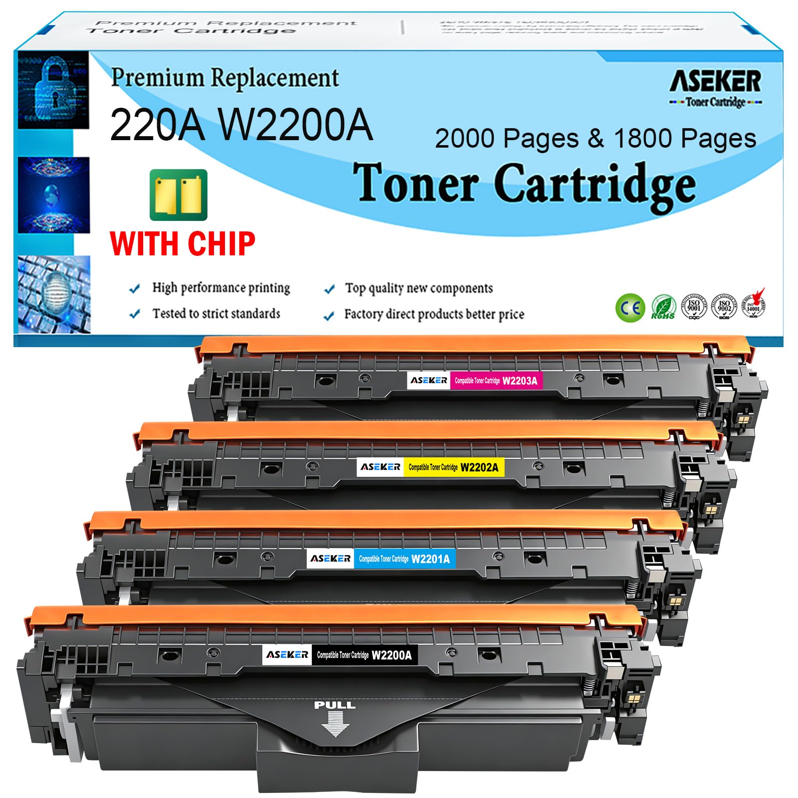 220A Cartuccia Toner [con Chip] Compatibile per 220A 220X W2200A W2201A W2202A W2203A per Color Laser Pro 4202 4202dw 4202dn MFP 4302 4302dw 4302fdw 4302fdn Stampanti (BK/C/M/Y)