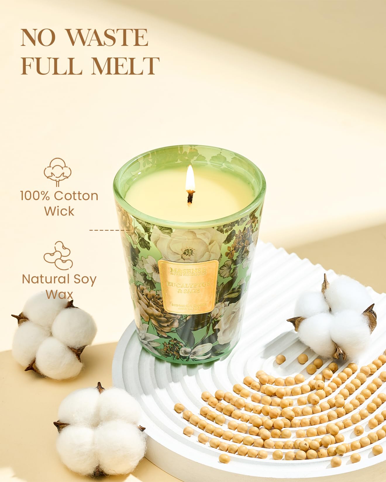 M&SENSE Bougie Parfumée Eucalyptus et Sauge, 990g Grande Aromathérapie 3 Mèches, 150 Heures Naturelle de Cire de Soja, Décoration de Salon, Cadeau de Crémaillère pour Homme Femme