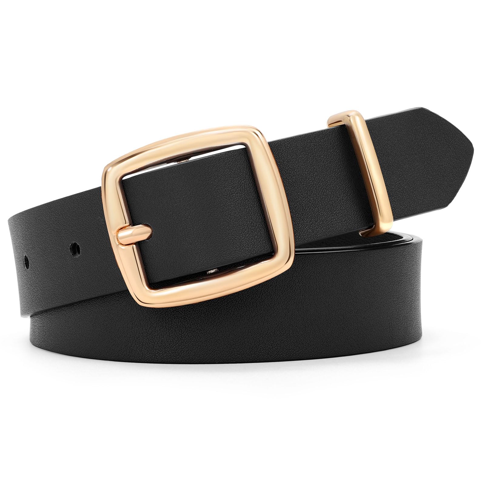 WERFORU Women Classic Leather Belt With Square Gold Buckle For Jeans Pants