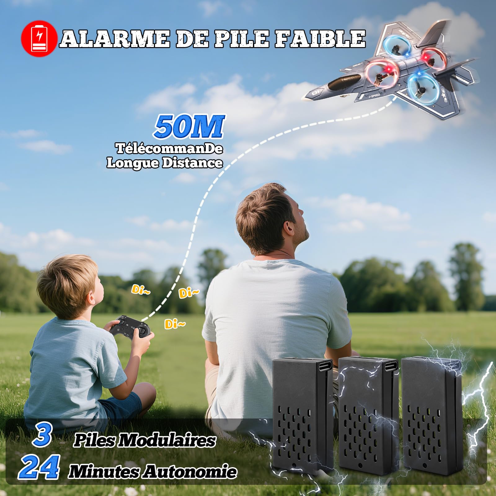 Charmofun Avion Télécommandé, 2,4 GHz Avion RC Avions Radiocommandé Enfants avec LED, Retournement 360°, Hauteur Fixe, Mode sans Tête, Planeur Jouet Volant pour Enfants débutants Noël Fête Cadeaux