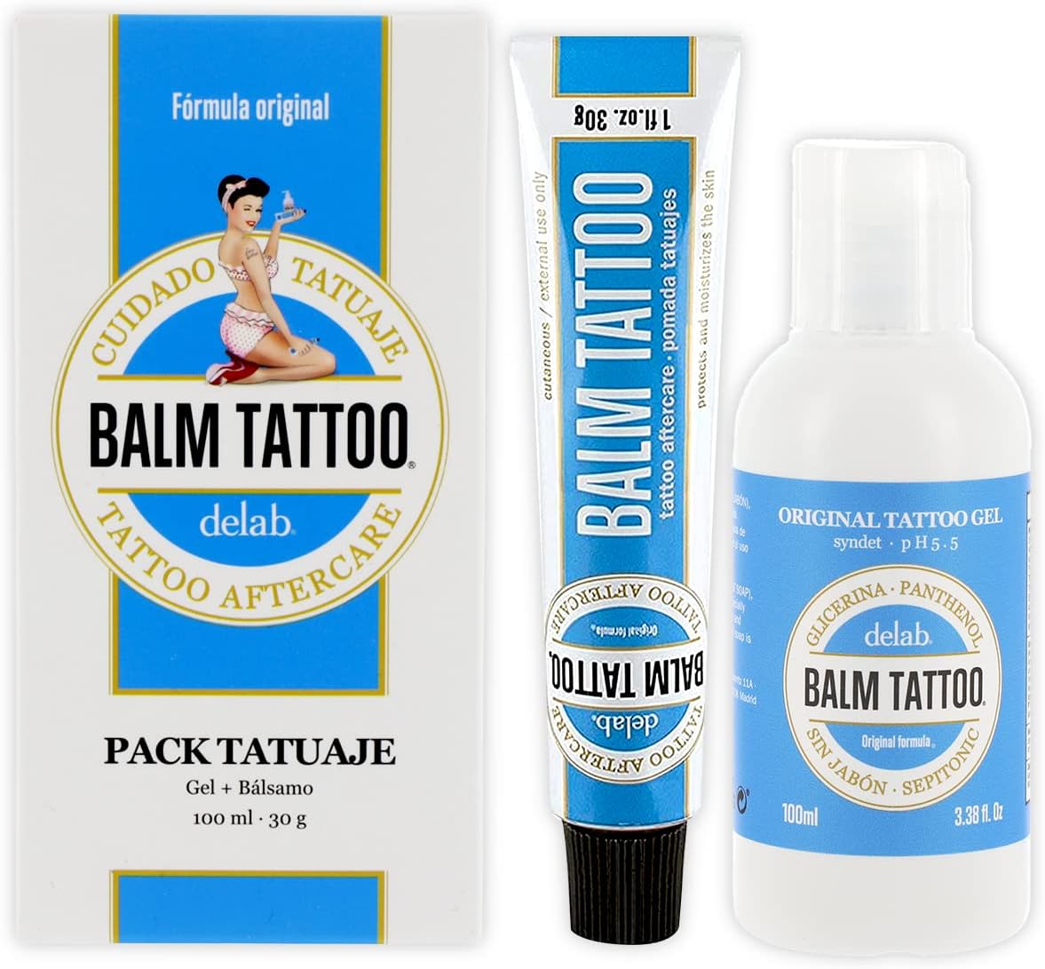 BALM TATTOO – Original Pack – Tattoo Cream+Cleansing Gel – Balm Tattoo Original+Balm Tattoo Cleansing Gel – Tattoo Aftercare – Skin Moisturiser – For Sensitive Tattooed Skin – 30 g+100 ml