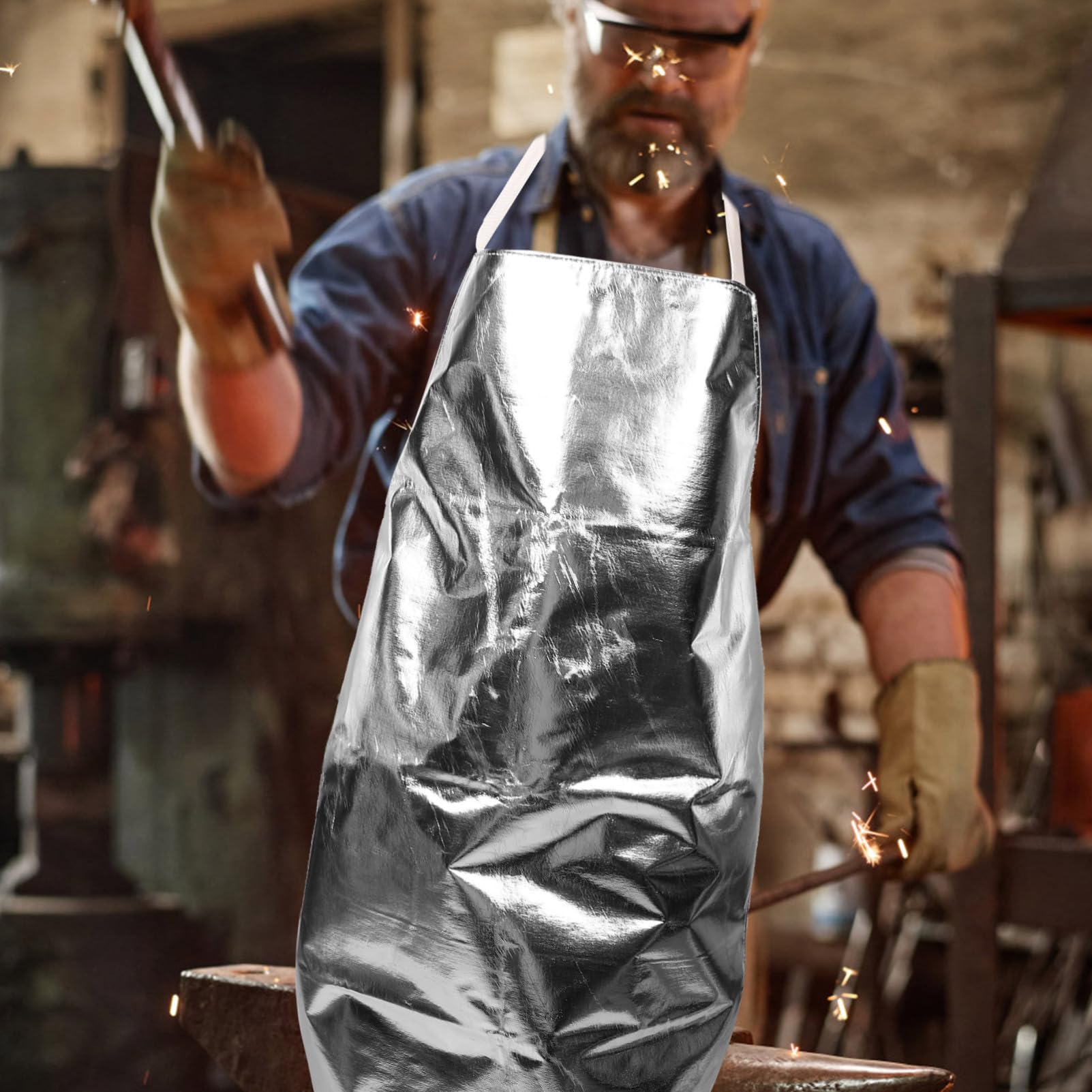 OUNONA Industrieschürze Aluminiumfolie Hitzebeständige Schutzschürze Für Schweißer Flammwidrig Unisex Für Und Hitzeschutz Werkstätten Und Beim Handwerk