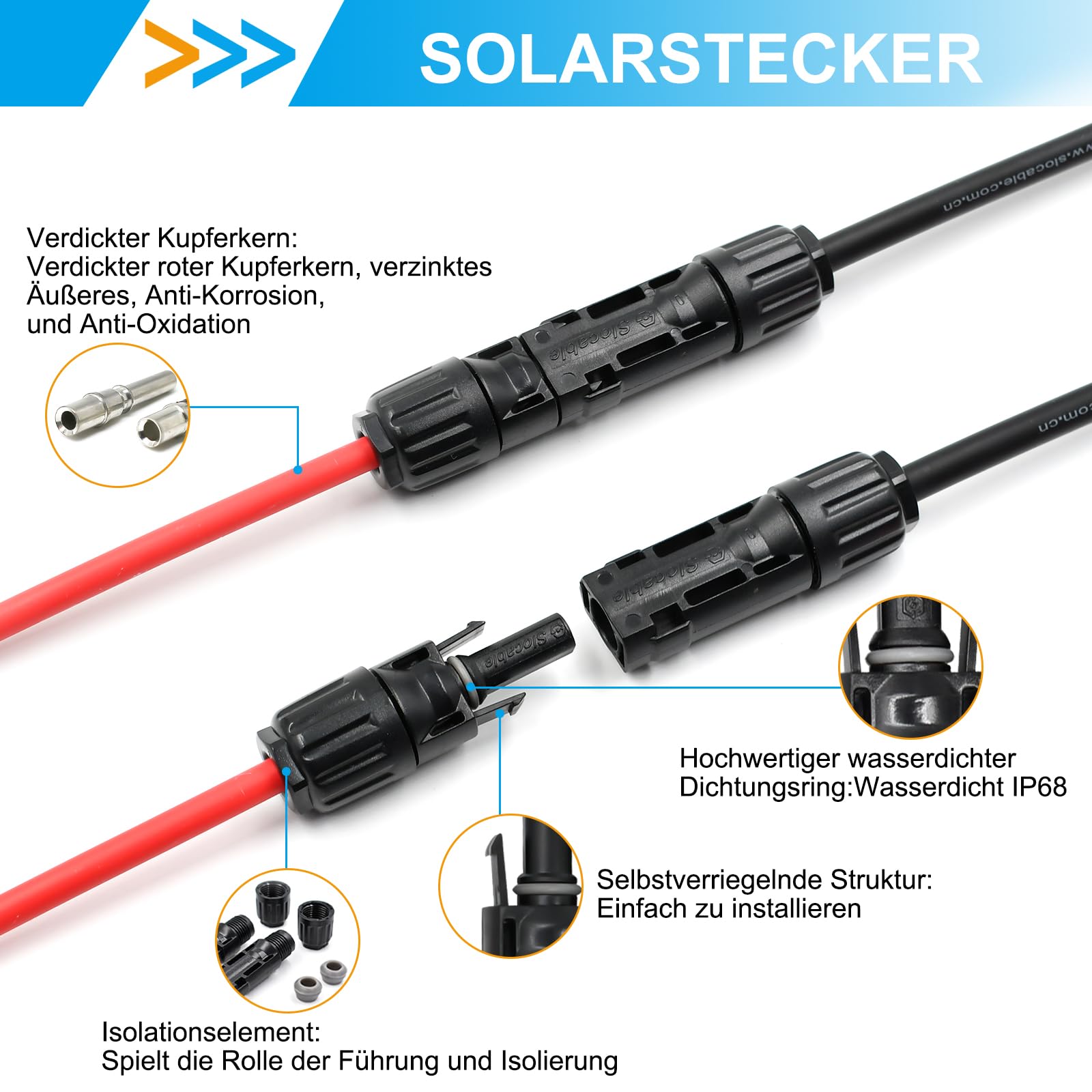 Spina solare da 10 mm², IP68, impermeabile, 1500 V, connettore solare maschio/femmina per cavo solare da 8 AWG, 5 coppie (8 AWG)
