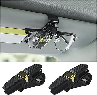 2PCS Sunglasses Holder for Car Sun Visor, 180 Degree Rotatable Eyeglasses Mount with Ticket Card Clip, Double-Ends Car Sun...
