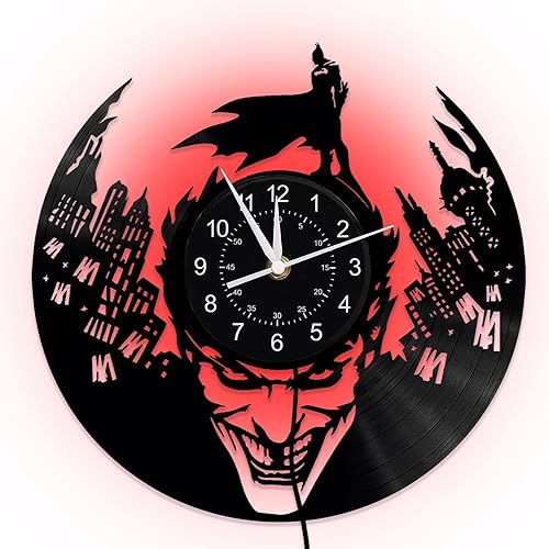 Reloj de pared con disco de vinilo LED, Joker Gotham City, creativo reloj de lámpara nocturna de 7 colores, película épica, arte moderno único,