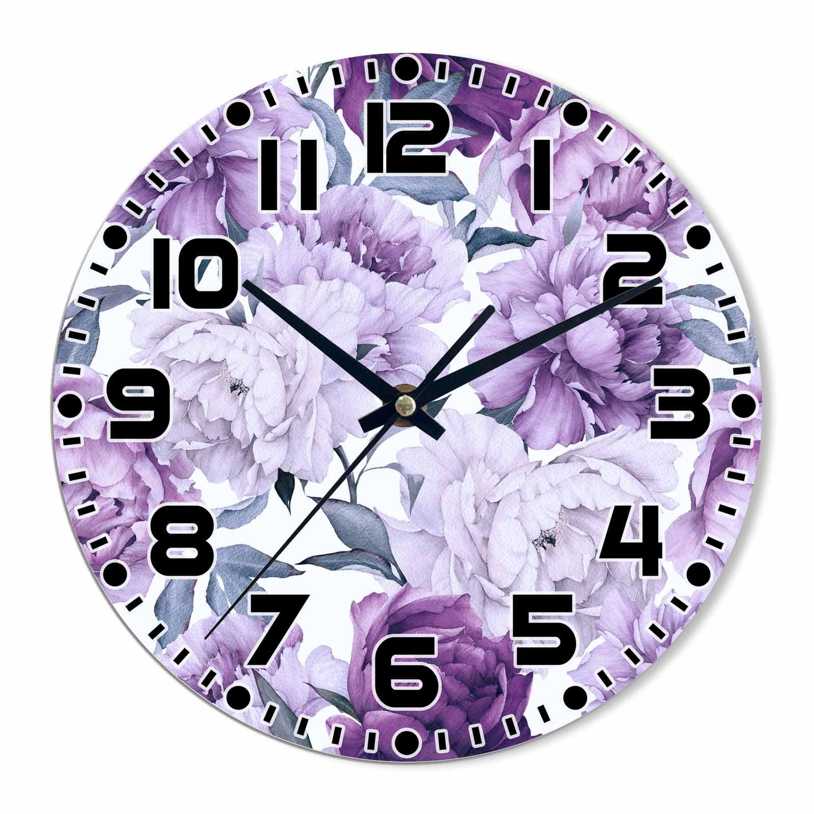Photo 1 of ***DAMAGED - SEE NOTES/PICTURES***NOMEDOGYIM Purple Flowers Wall Clock Battery Operated Blooming Peony Wall Clock Silent Non Ticking Quality Quartz 10 Inch Round Easy Clock to Read for Home Office