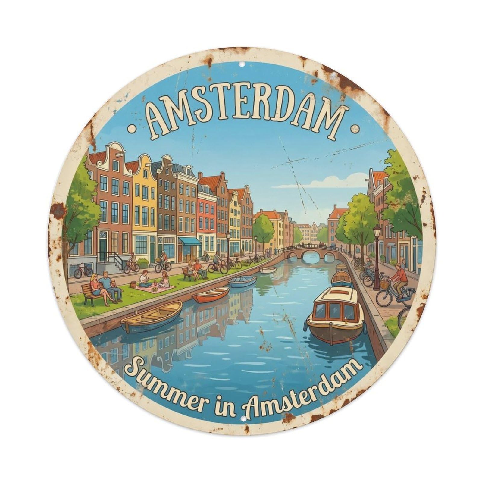 Vintage Travel Amsterdam Summer Day Metal Tin Sign Plaque