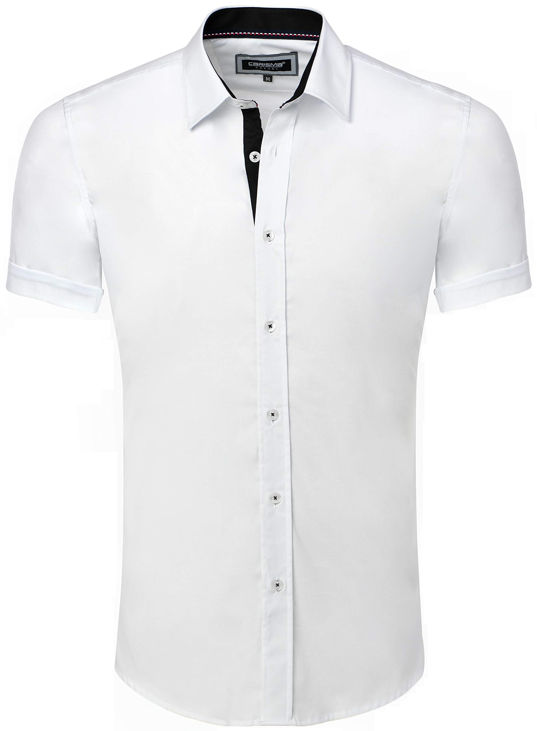 Carisma Camisa informal para hombre, manga corta/manga larga, ajustada para ocio, negocios, bodas