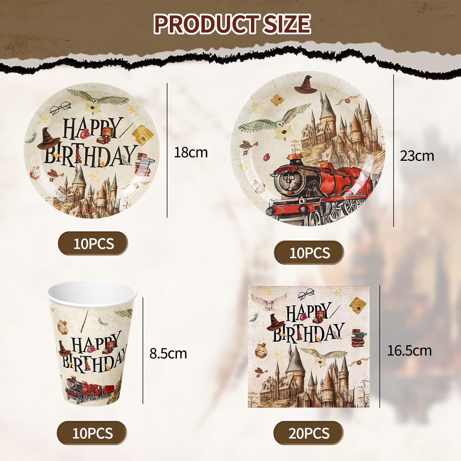 Stoviglie per Feste di Compleanno Wizard, Set di Stoviglie per Feste di Compleanno di Harry, 50 Pezzi Piatti di per Tema Harry, Decorazioni Mago per Bambini: Piatti, Tazze, Tovaglioli