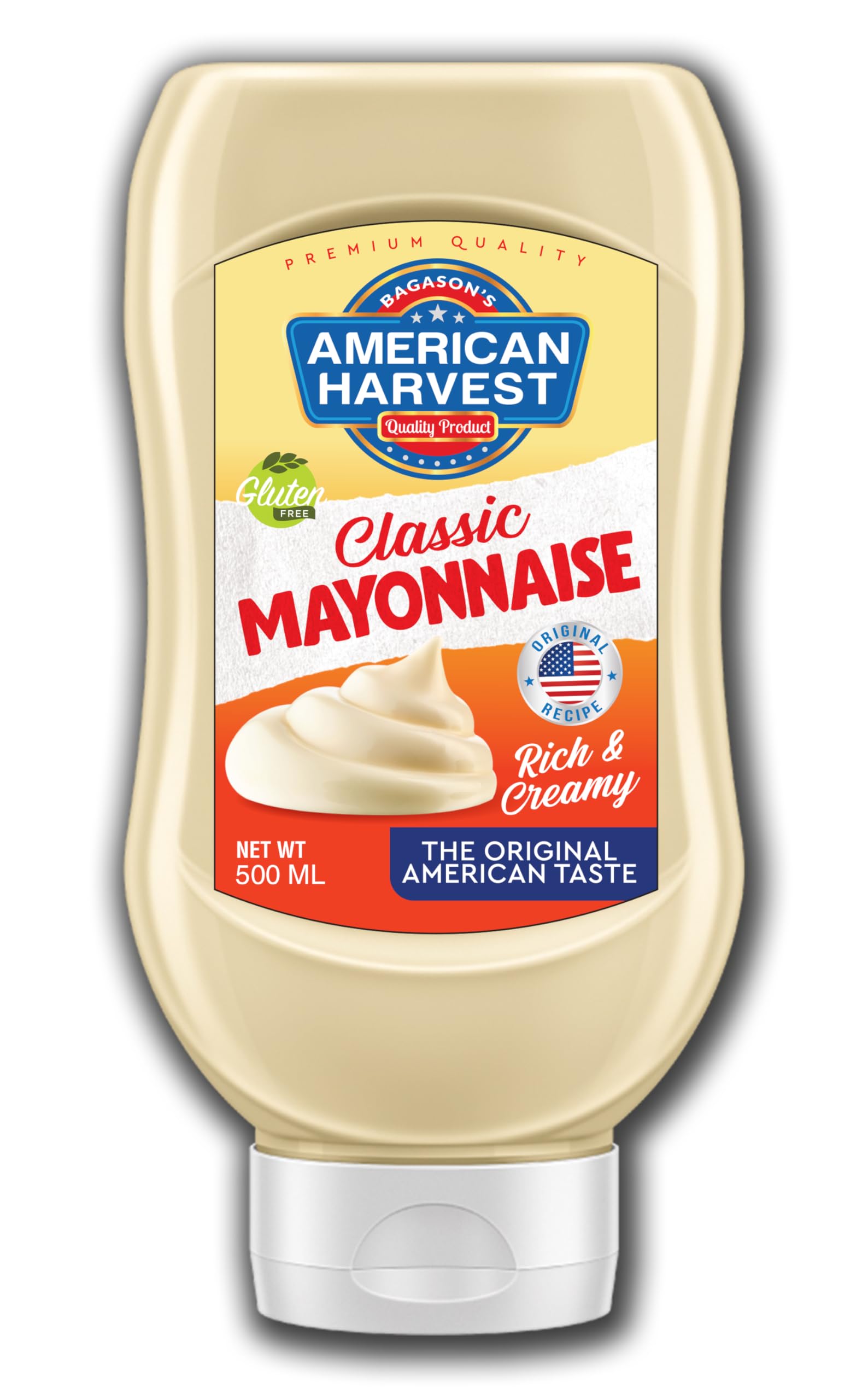 American Harvest Classic Mayonnaise, Down Squeezy Bottle 500ml