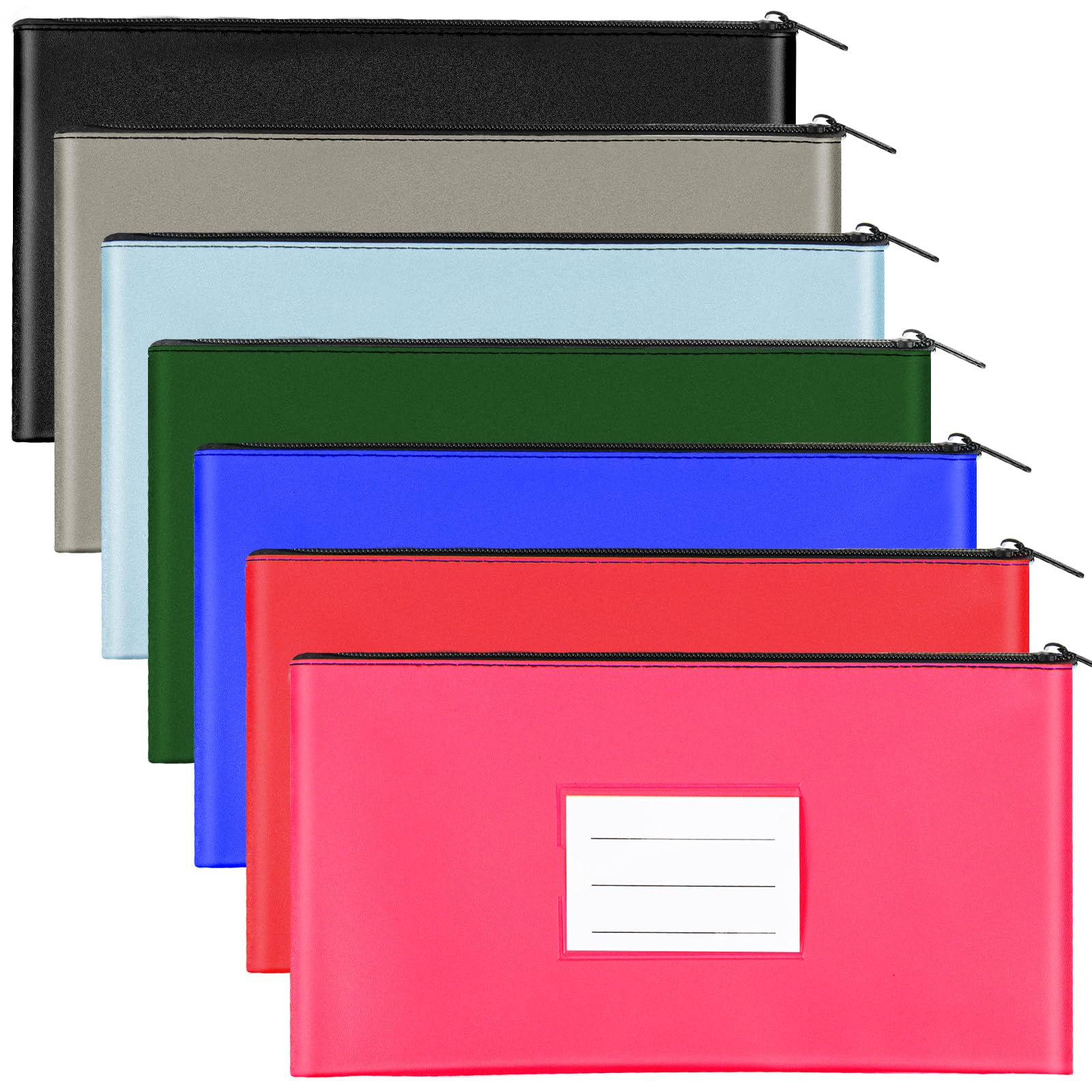 7 Pack Money Bags with Zipper for Cash, Bank Deposit Bags,Money Pouches with Zipper,Bank Bag,Cash Bag,11.2x6.3 inches (7 Colors,14 cards)