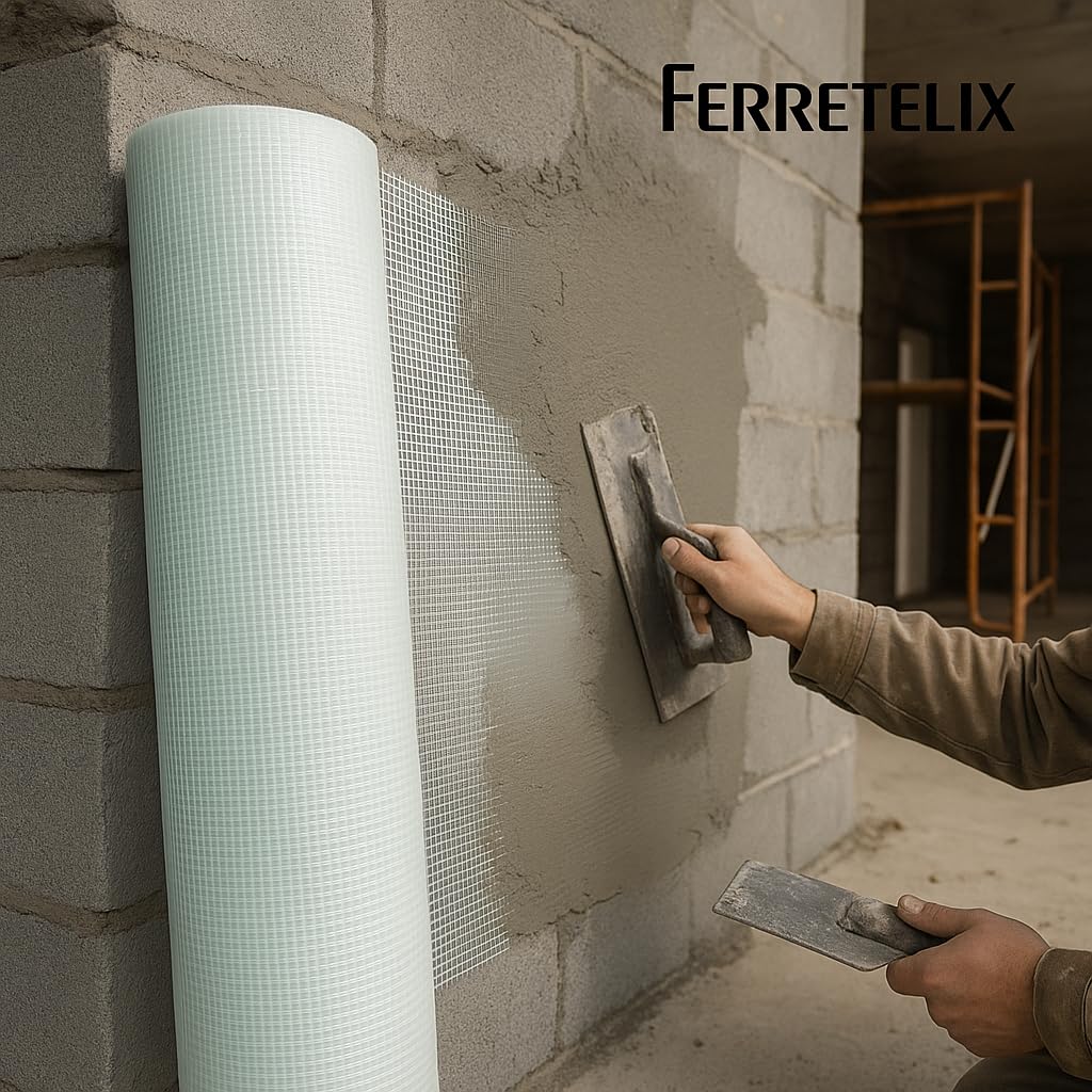 Ferretelix® Treillis en Fibre de Verre pour Enduits Professionnels Blanc 1 M x 50 M – Maille 5 mm x 5 mm