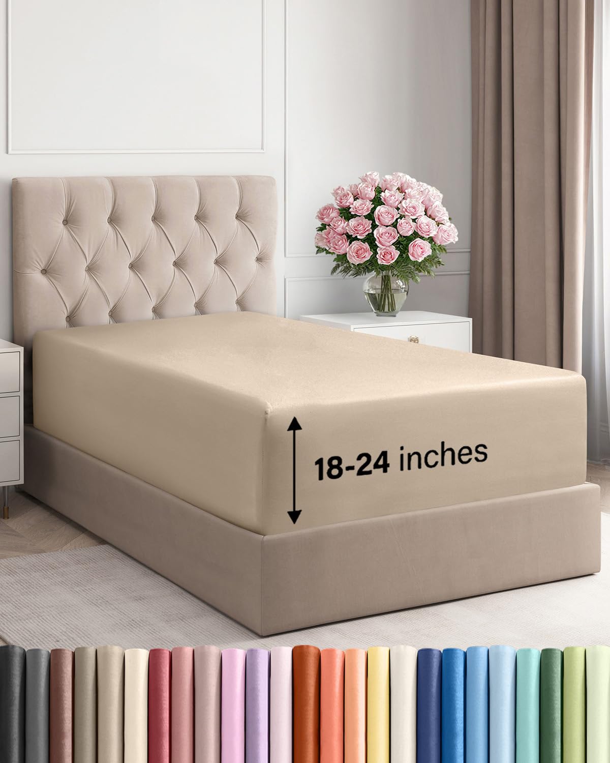 extra deep twin fitted sheet - hotel luxury single fitted sheet only - easily fits 18 inch to 24 inch mattress - ultra soft, wrinkle free w/extra deep pockets - easy-care, breathable & comfy - cream