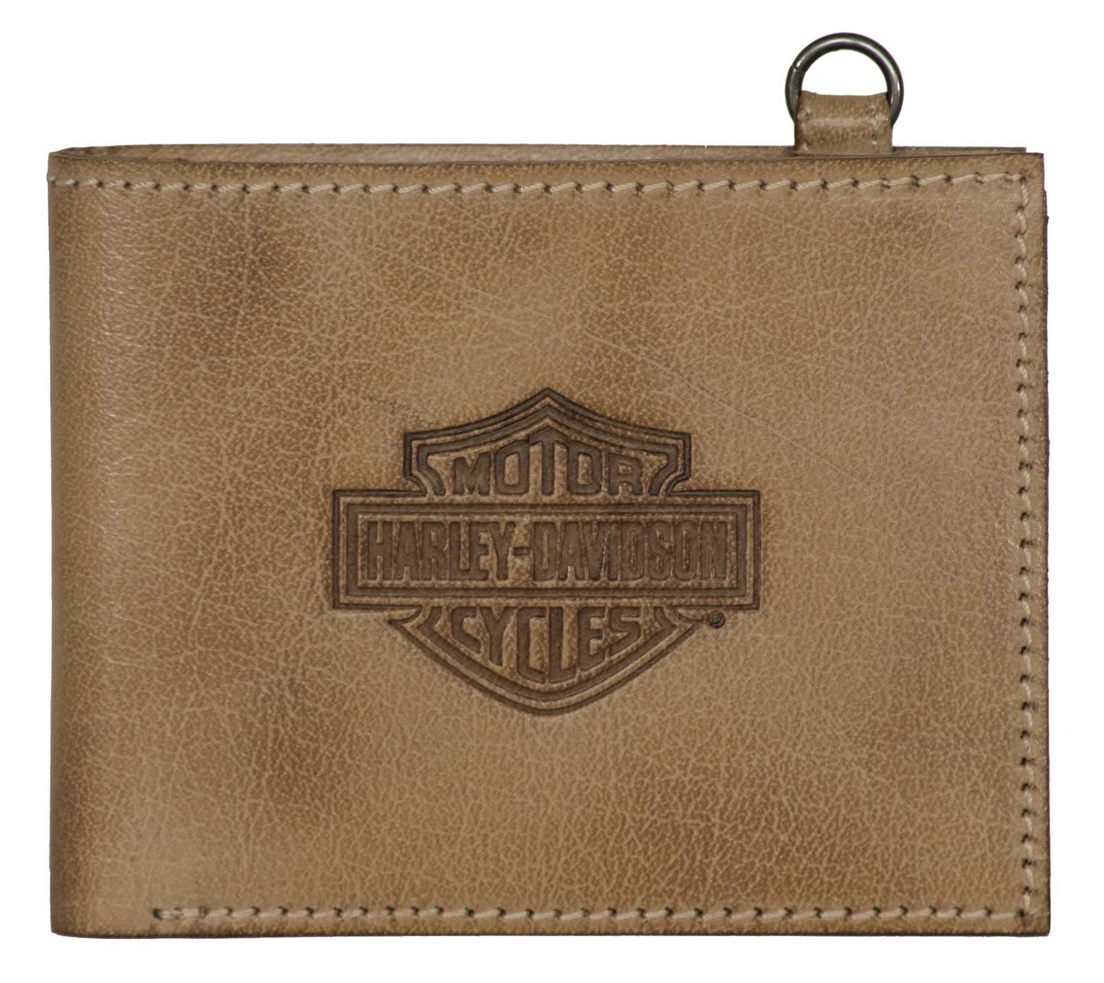 HARLEY-DAVIDSONMen's Traditional B&S Bi-Fold Genuine Leather Wallet - Natural