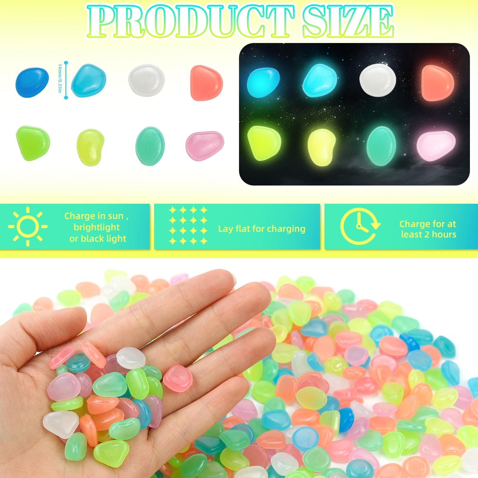 Lot De 500 Galets Phosphorescents En Résine Pour Décoration De Jardin