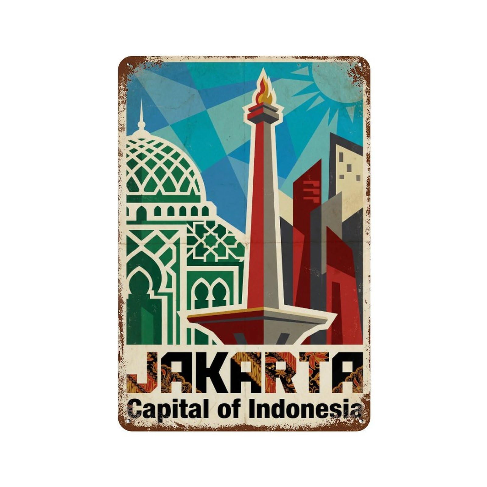 Metal Tin Sign Travel Retro Indonesia Jakarta