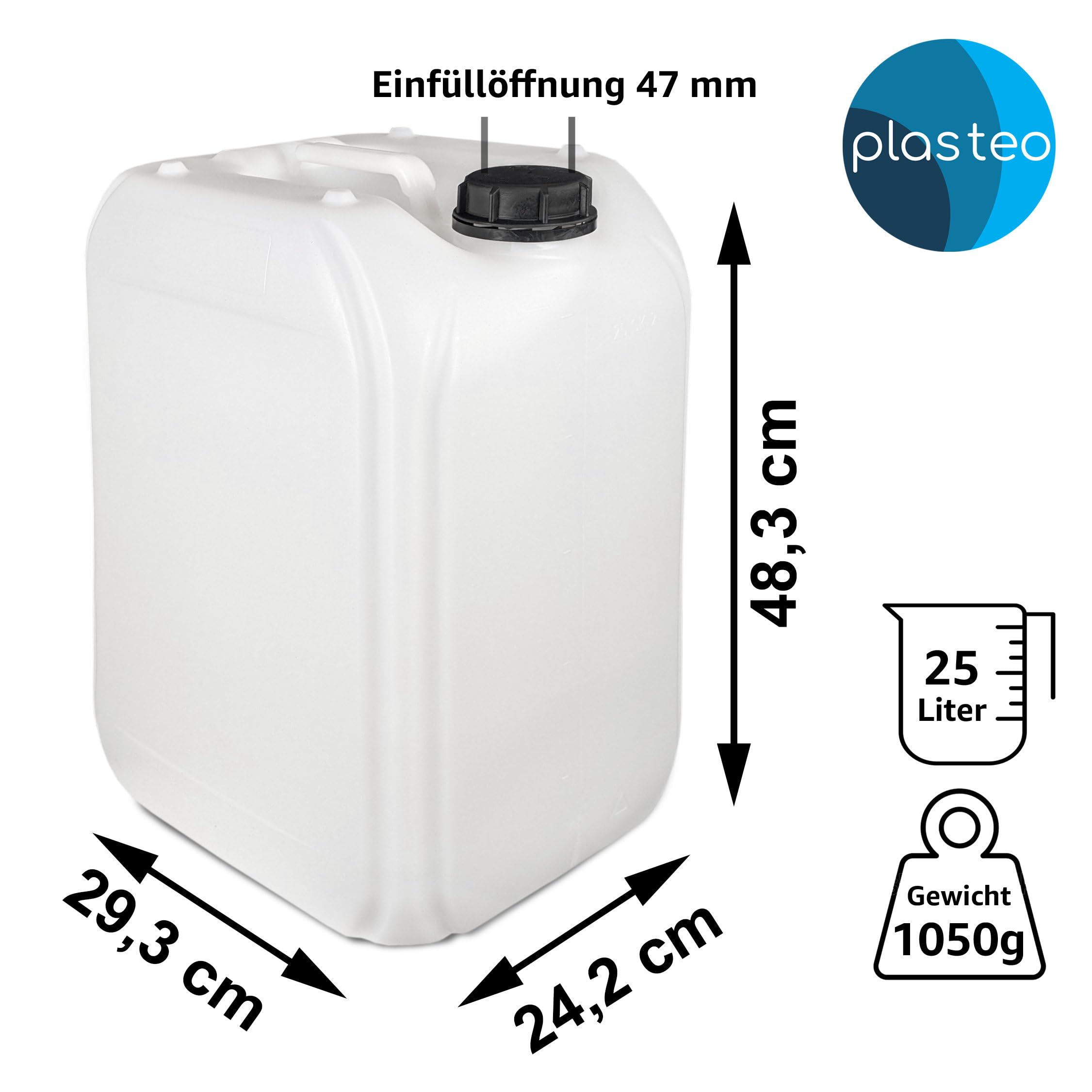 Bidón para bebidas y agua de 25 litros, DIN 61, apto para alimentos, sin BPA, aprobado por la ONU, hogar, gastronomía, comercio, camping, resistente y duradero