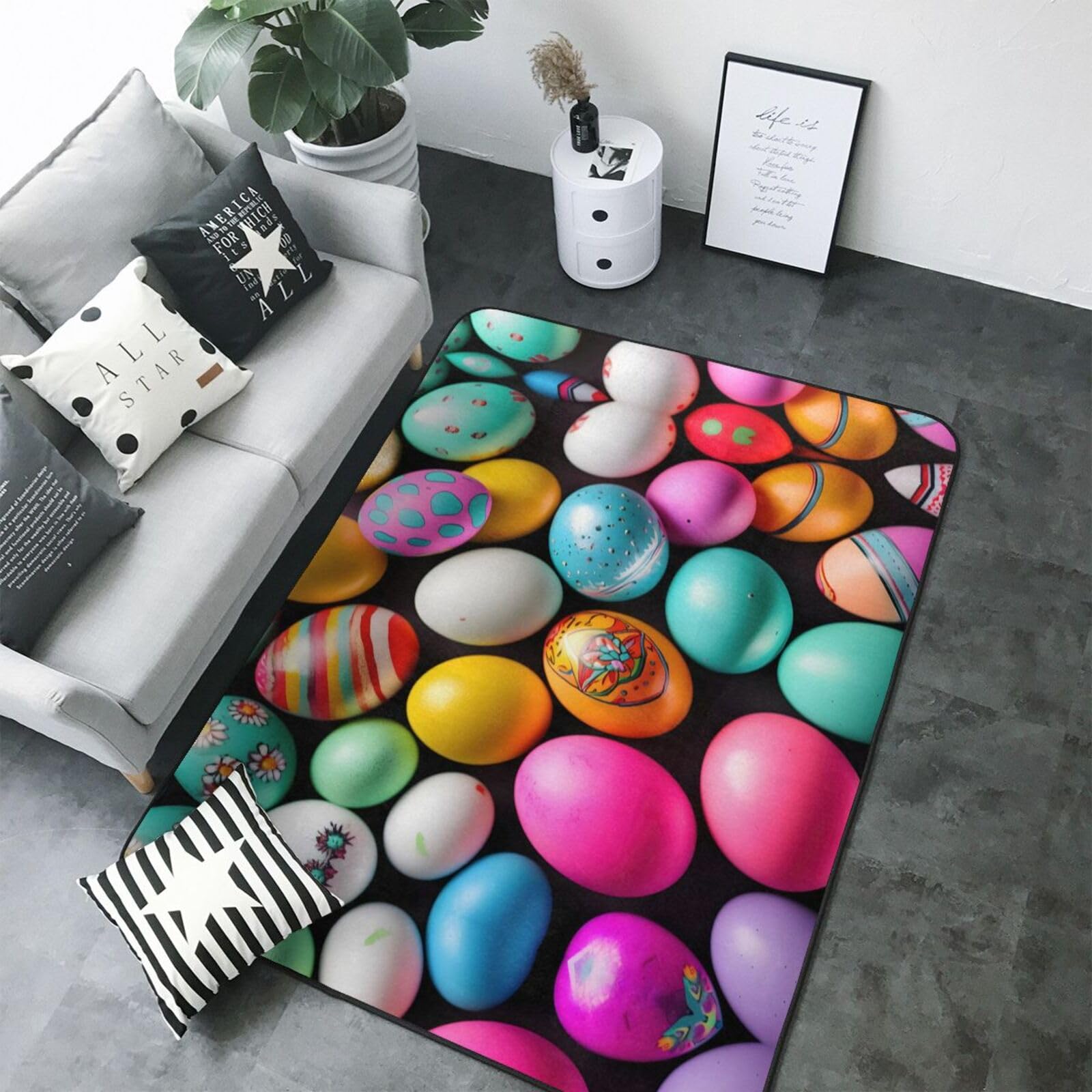 Alfombra con estampado de huevos de Pascua de 80 x 58 pulgadas, alfombra suave para sala de estar, oficina, dormitorio y más, decoración del hogar que no destiñe