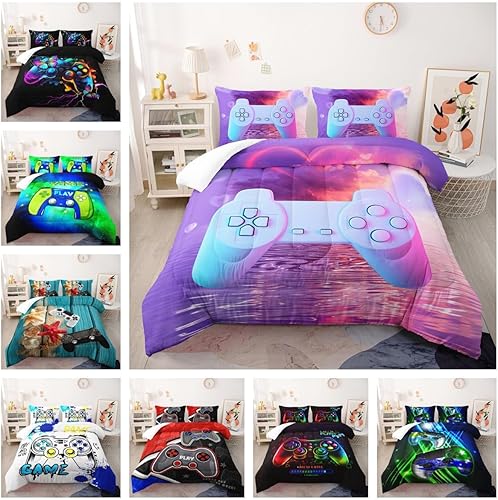 Miniatura 4 de Juego de edredón con diseño de galaxia para niños y niñas, adolescentes y adultos, 3 piezas, consola de videojuegos, controlador de acción, juego de