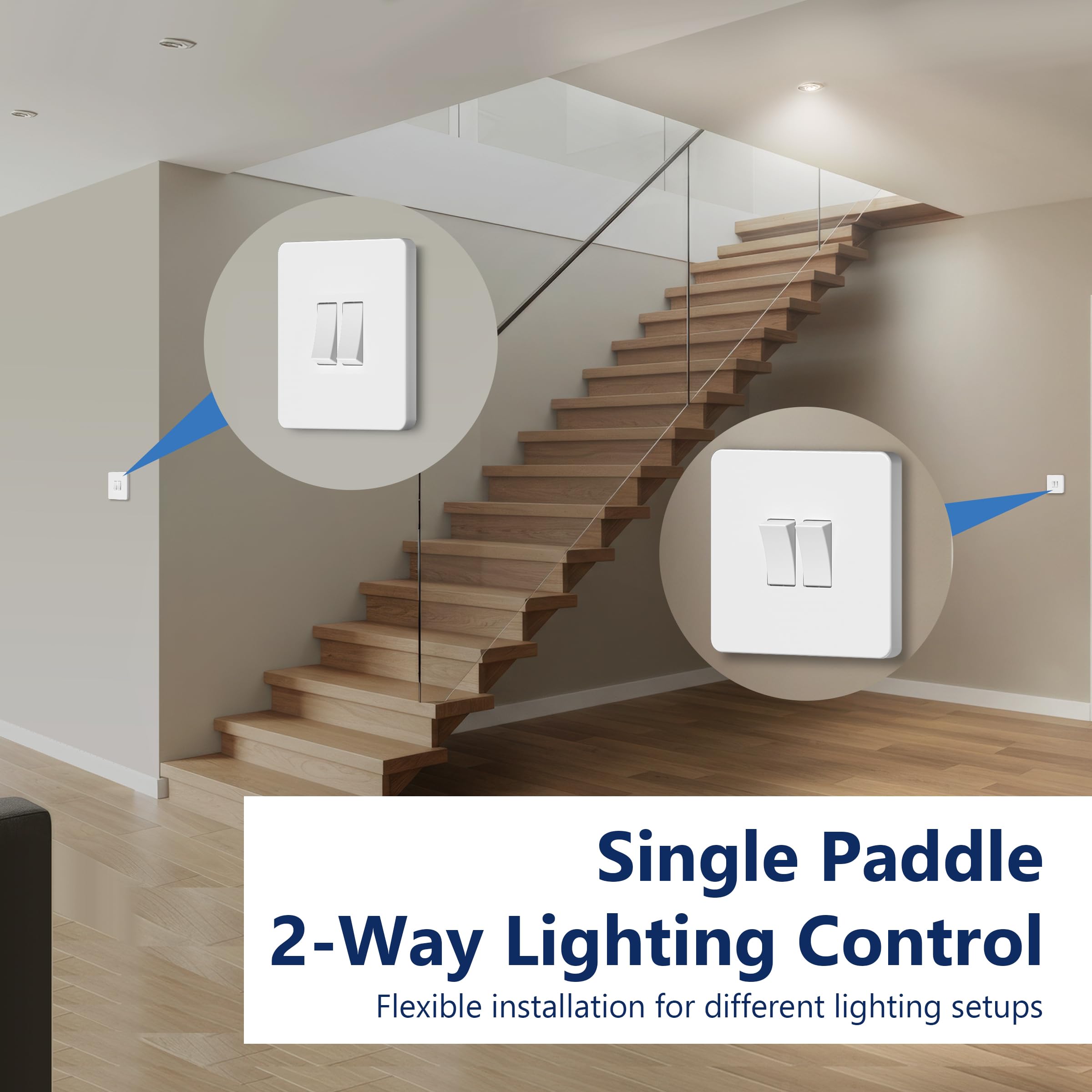 LIDER 2-Gang Screwless Light Switch, 1-Way/2-Way, UKCA Certified, Plastic Screwless Faceplate, RoHS Compliant - Image 3