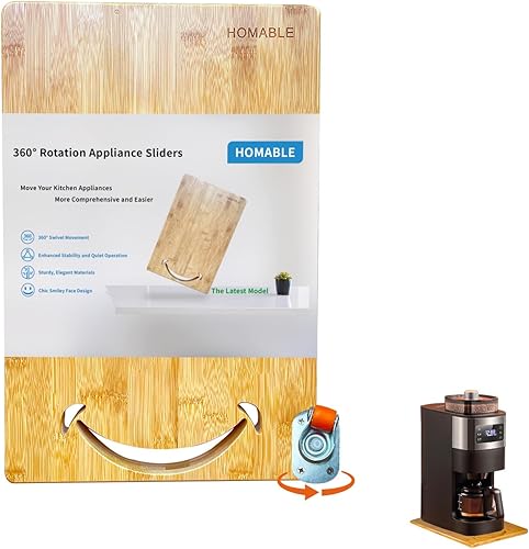 HOMABLE Bandeja rodante de bambú con ruedas giratorias para una rotación suave de 360, versión más reciente deslizante para electrodomésticos sin