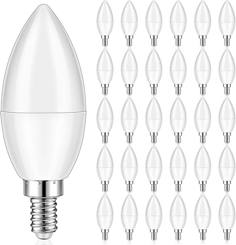 Miniatura 1 de Treela Paquete de 30 bombillas LED para candelabros E12, bombillas de ventilador de techo 5000 K, bombillas blancas de 6 W, bombillas de araña para