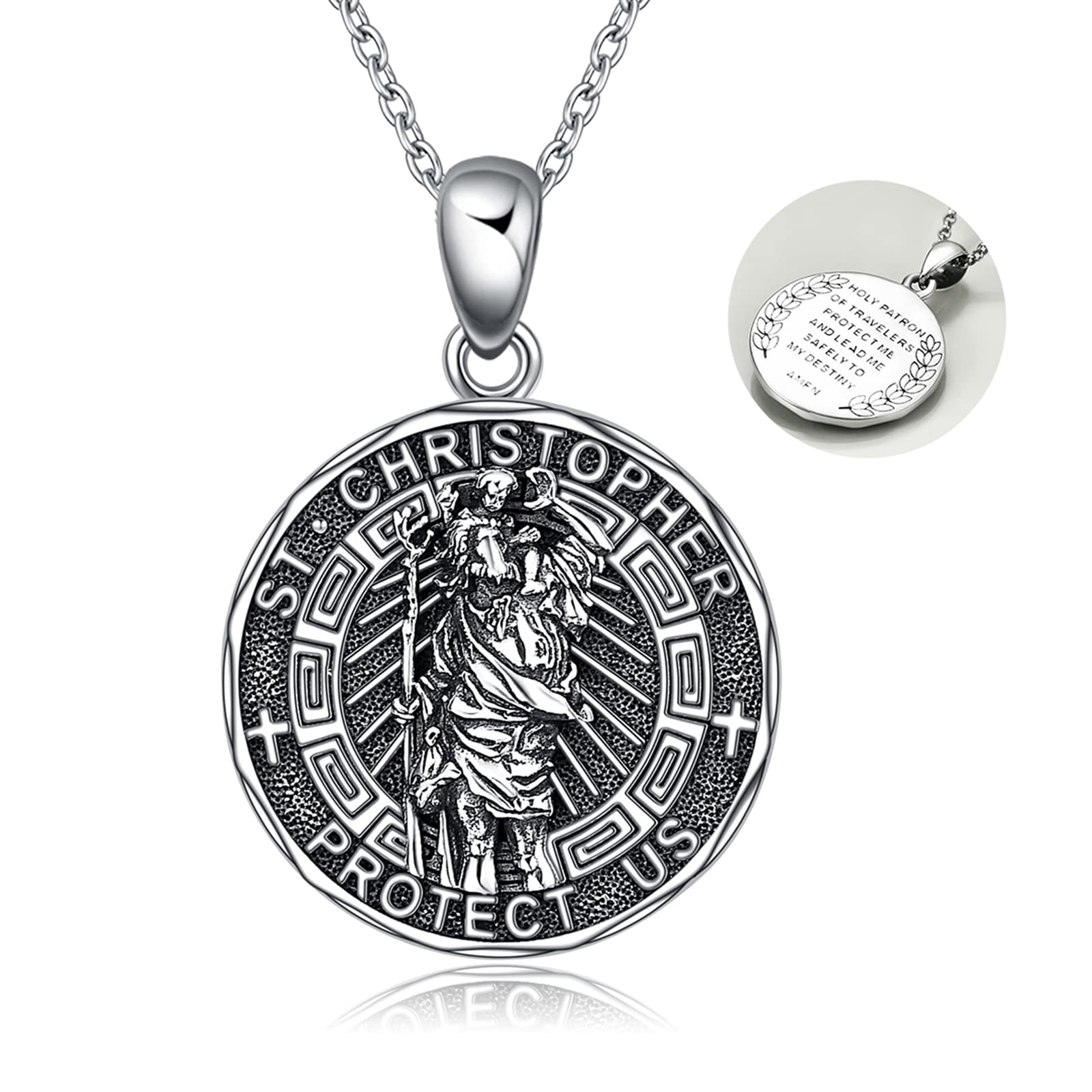 YFNSterling Silver Saints Necklace St. Christ Religious Pendant Jewellery Gift for Women Men