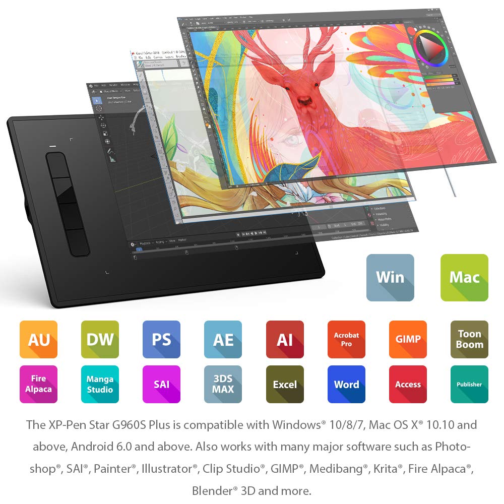 XP-PEN Star G960S Plus tablet graficzny 9 x 6 cali 8192 poziomy ciśnienia Tilt