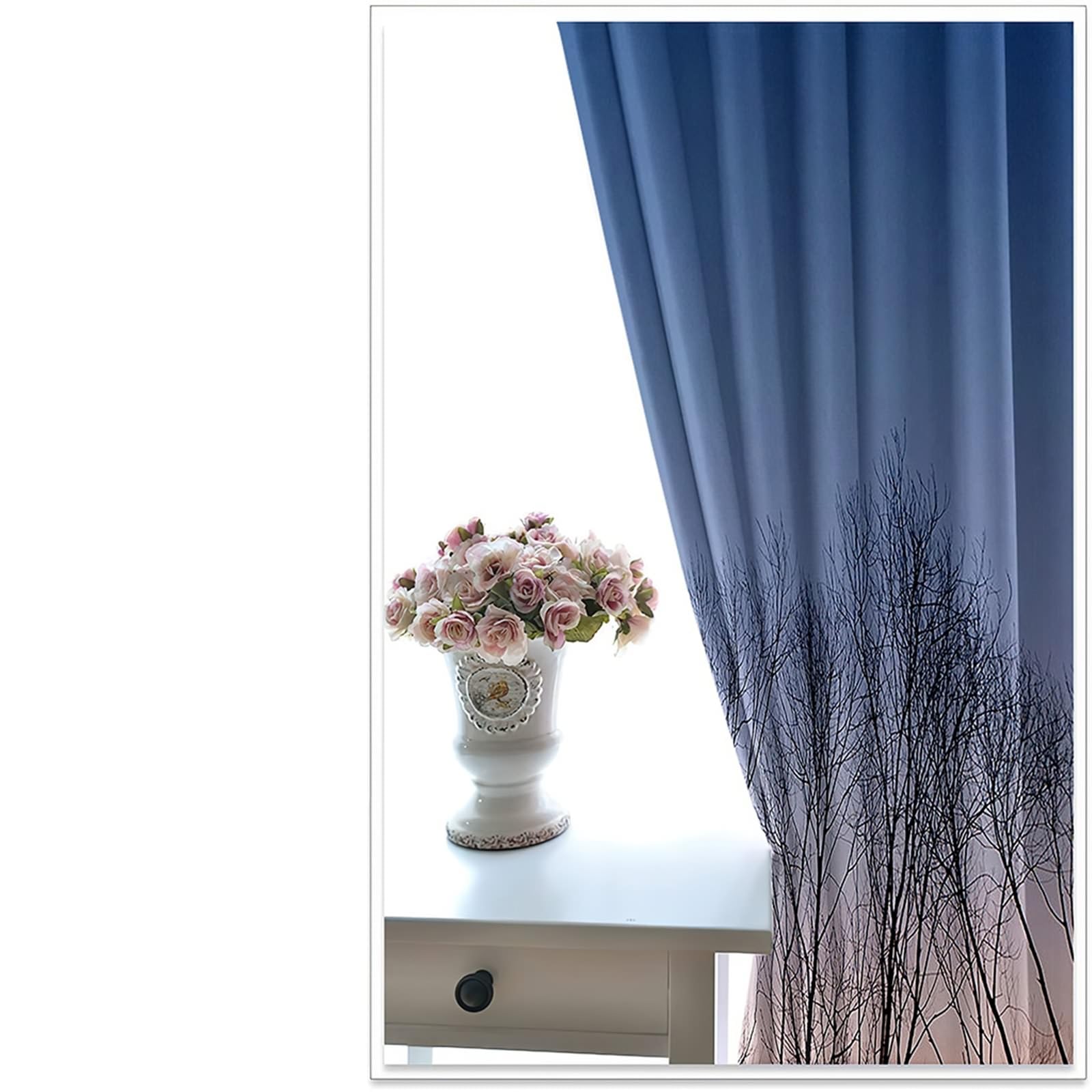 Rideau Pare Soleil Maison, Paysage d'arbres fanés Rideaux à Oeillets pour Salon/Chambre à Coucher, Bleu, 102x214cm