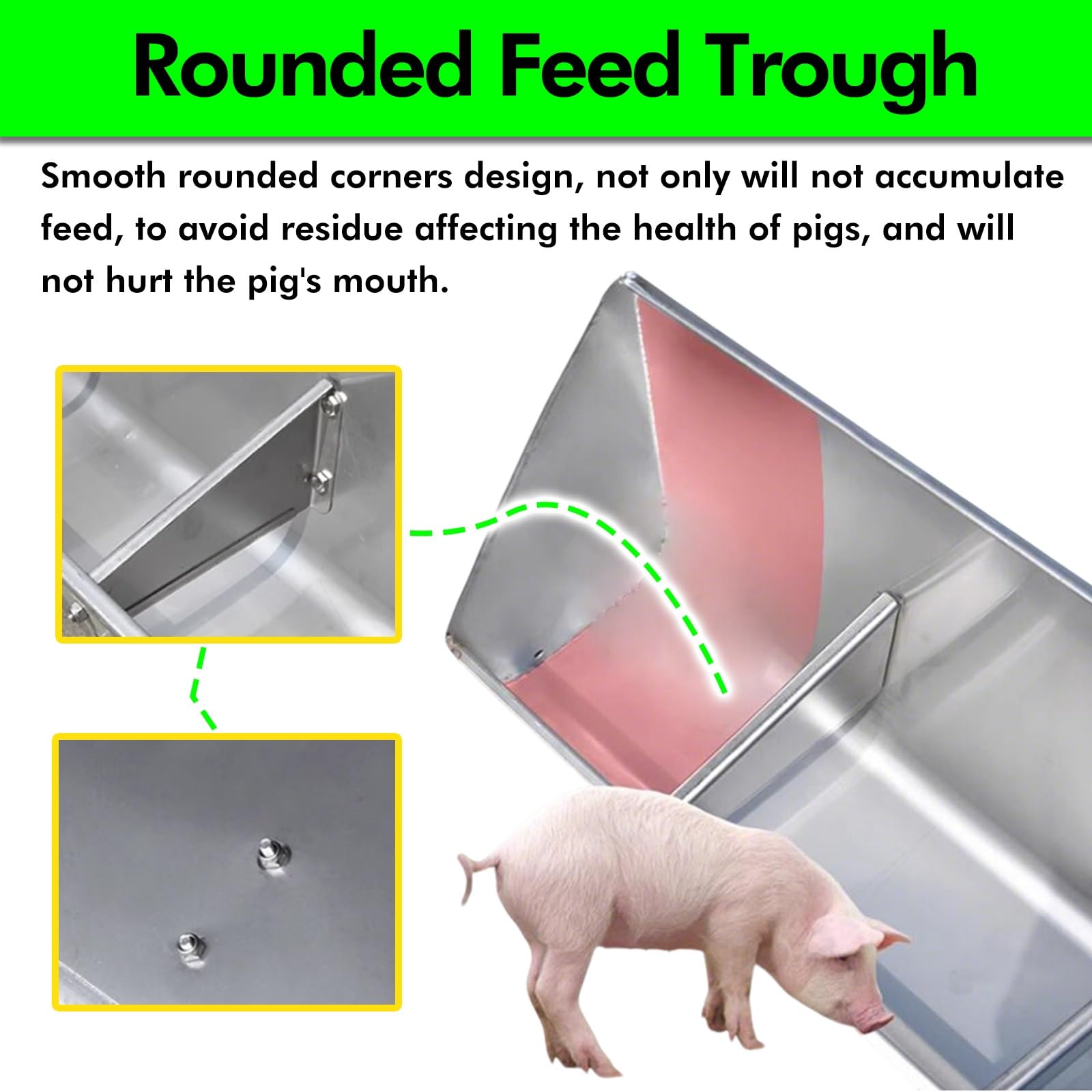 Wetterfeste Schweinefutterspender und -wässer, robuste Edelstahl-Futtertröge für Bauernhof, Hof, Schuppen und Weiden, großes Fassungsvermögen (0,9 m)