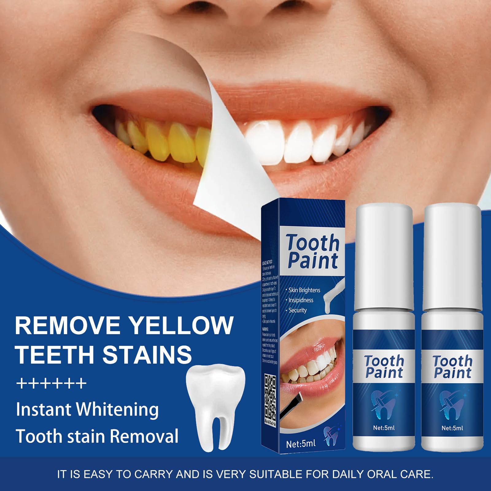 2 Pezzi Vernice Sbiancante per Denti,Sbiancamento Istantaneo per Denti,Gel Sbiancante per Denti,Vernice per lucidatura denti per Denti Sensibili,Rimuove Macchie Dentali