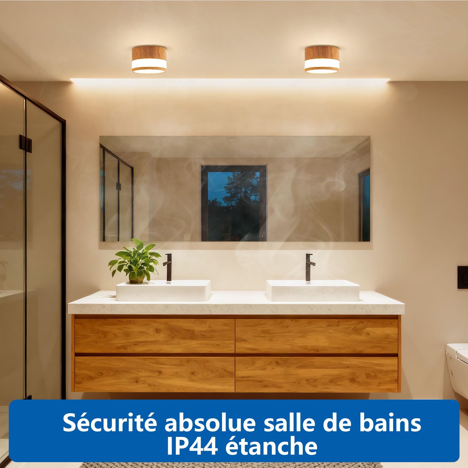 ZIZZLER 2 Faretti Led Legno da Soffitto IP44 Faretto per Cucina Interni Corridoio, 12W 1100LM, Plafoniera Rotondi Soffitto Soggiorno, Luce Calda, Bathroom Spot Lights Ceiling, 10cm