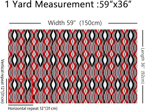 Miniatura 2 de Feelyou The Yard, tela de tapicería geométrica de rayas rojas, negras y grises para sillas, líneas de arte abstracto, tela decorativa impermeable