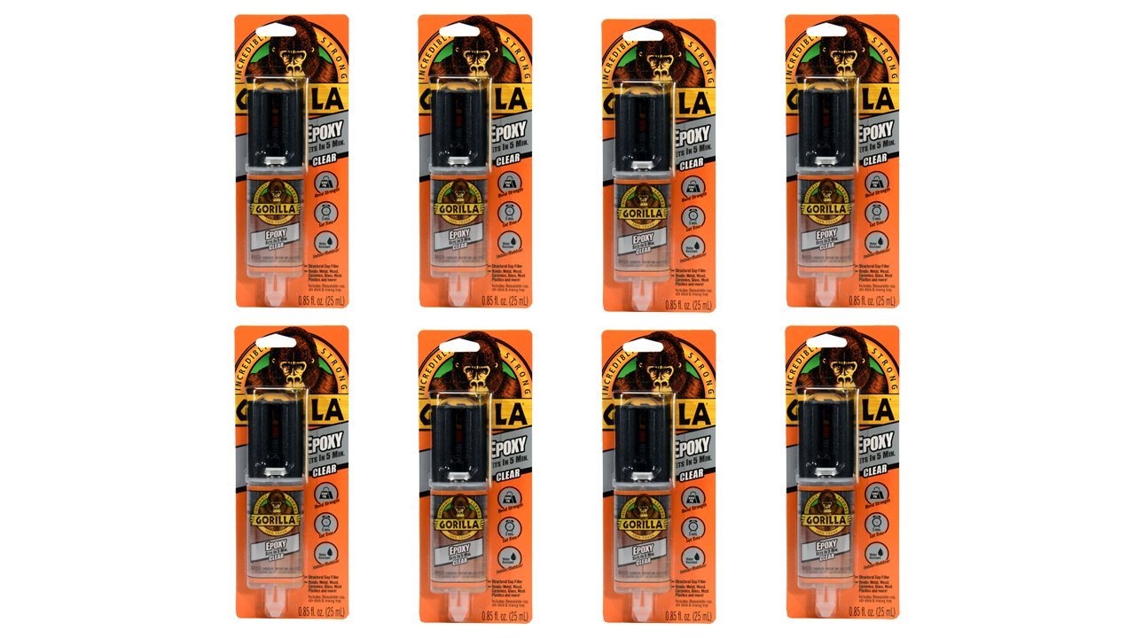 Gorilla 2 Part Epoxy, 5 Minute Set, .85 ounce Syringe, Clear, (Pack of 8)