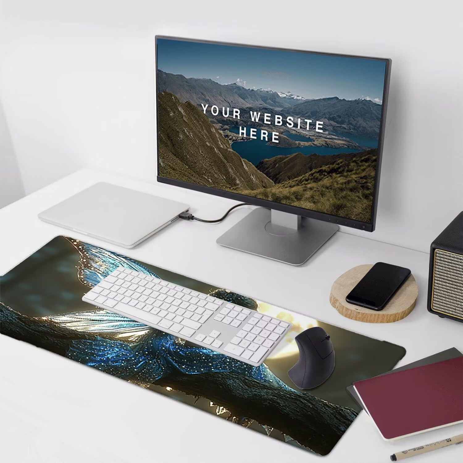 Podkładka pod mysz do gier XXL Mousepad 1000 x 500 mm, duża podkładka pod biurko z antypoślizgową gumową podstawą dla graczy, poprawia precyzję i szybkość (księżycowe elfy) X-977