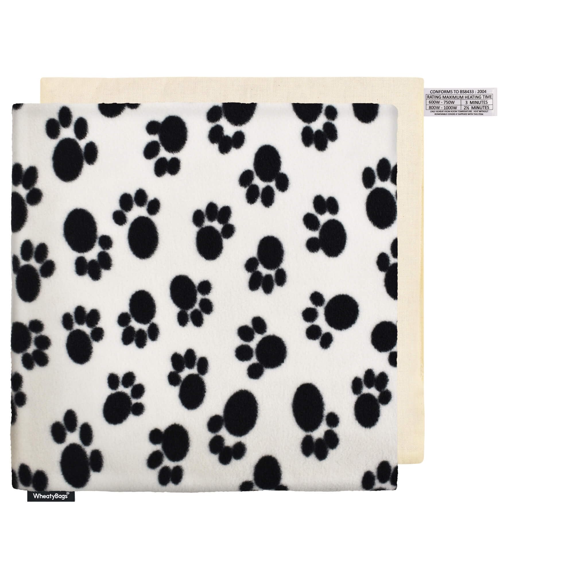 Wheat Bag Pet Heating Pad (34cm) - (Fleece Fabric - Paws Print with Removable Cover)