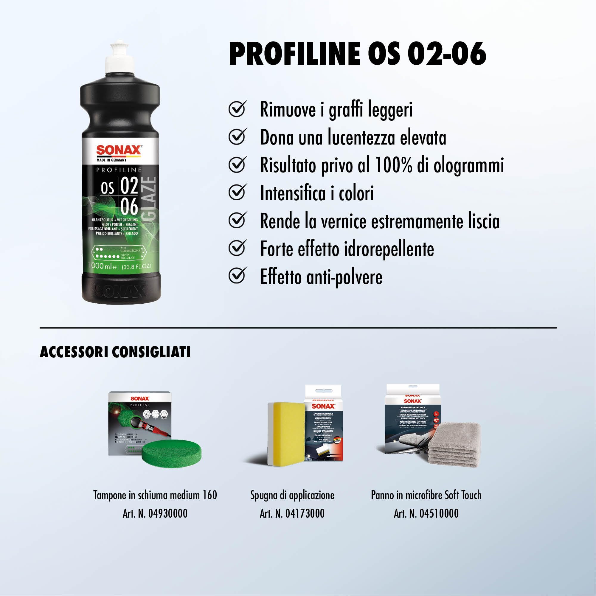 SONAX PROFILINE OS 02-06 (1 litro) lucidante tutto in uno con sigillatura rapida per applicazione a mano e a macchina | Art. N. 02473000