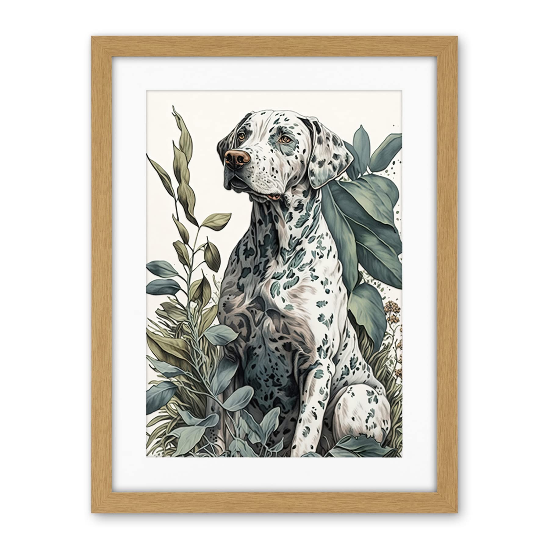 Artery8 Dalmatian Dog in Field Plants Modern Watercolour Illustration Artwork Framed Wall Art Print 18X24 Inch