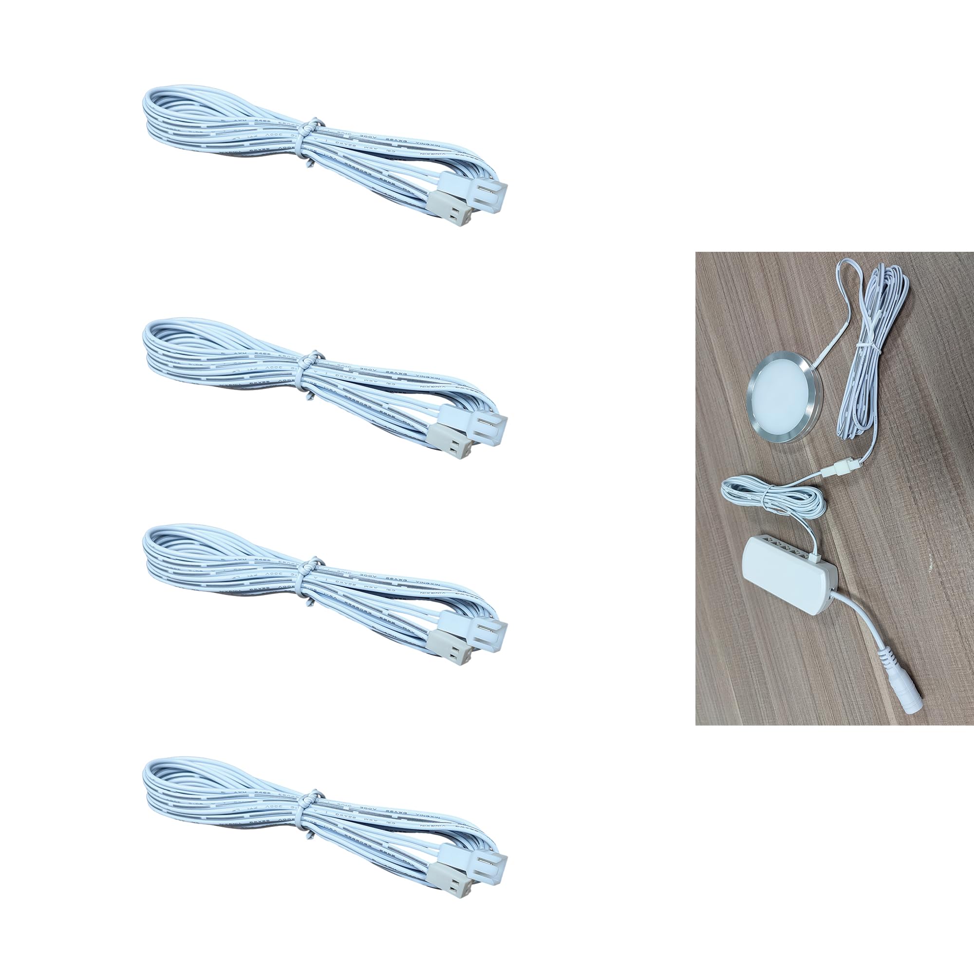 Extendable Cables for LED Puck Light Under Cabinet Lighting Kit White Cord 1.5 Meter (59.05 inch) Extension Cords 2-pin White Cords 4 Packs (1.5meter)