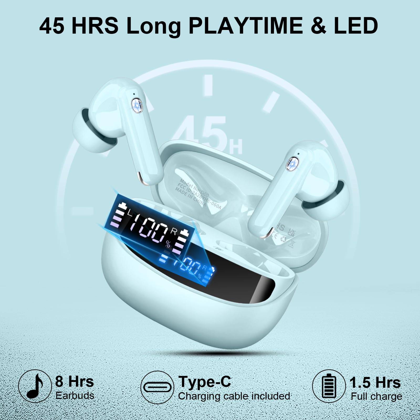 Auriculares inalámbricos Bluetooth 5.4, auriculares Bluetooth 4 ENC con cancelación de ruido, 50 horas de tiempo de reproducción, auriculares inalámbricos, estéreo HiFi, IP7 resistente al agua