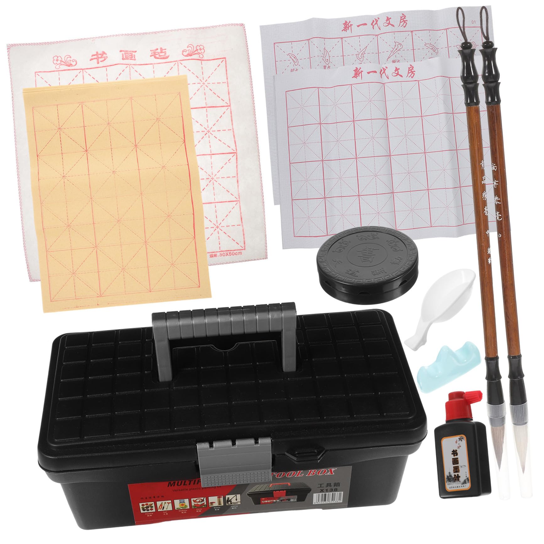 LALAFINA Set Calligrafia Domestico Carta e Pennello per Principianti | Telo Riscrivibile Assorbente, Accessori in Scatola Portaoggetti, Adatto a Pittura ad Acqua e Pratica Quotidiana