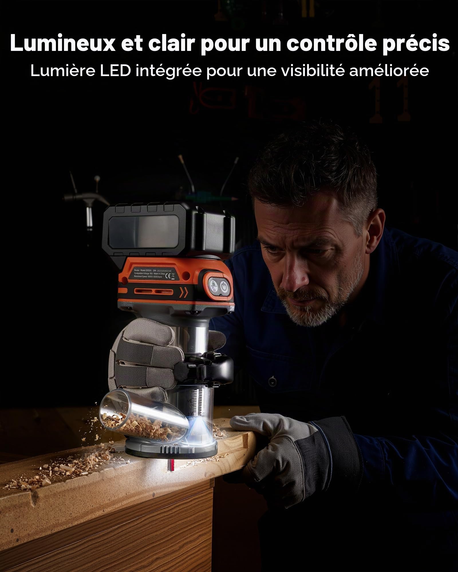 VEVOR Affleureuse sans Fil Moteur sans Balais Défonceuse Compacte 6 Vitesses Variables pour Travail Bois, Compatible avec Batterie 18 V Makita Non Incluse, avec Base Fixe, Capot d'Aspiration Poussière