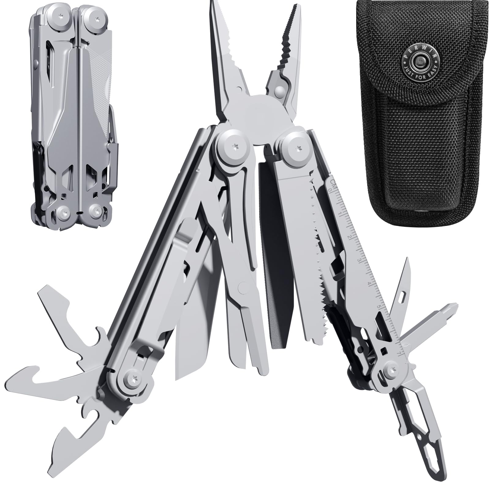 Multitool Stainless Steel Multi-Tool Pliers 22-in-1 with Safety Locking, Pocket Knife, Bottle Opener, EDC Equipment With Pocket Clip for Survival, Camping, Hunting and Hiking.