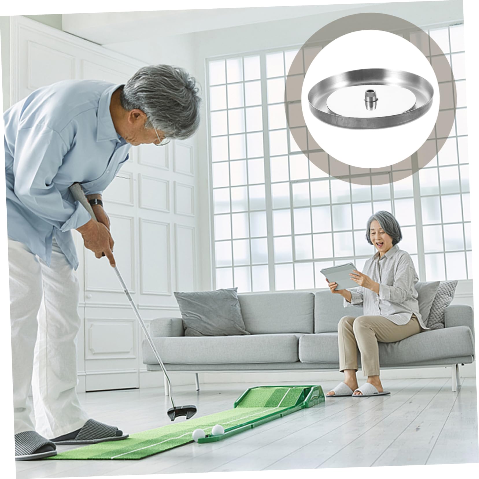 GOOHOCHY 1set Stainless Steel Golf Hole Cup Plate with Flag Practice Putting Cup for Home Backyard Training Golf Accessories for Enhanced Accuracy and Skills Present