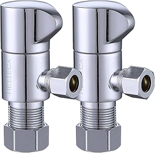 Angle Stop Valve 1/2" Nominal (5/8'' OD) Comp x 3/8'' OD Comp 1/4 Turn Chrome Brass Angle Valve Water Shut Off Valve Faucet Valve (2 Pack) (Silver)