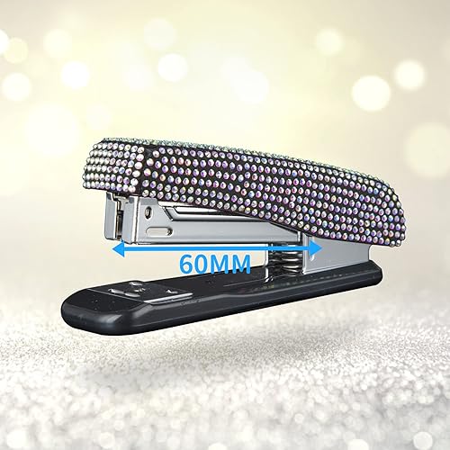 Miniatura 6 de Grapadora de escritorio de oficina con diamantes brillantes, hecha a mano, artículos de papelería de moda para oficina, escuela, hotel, hogar (color