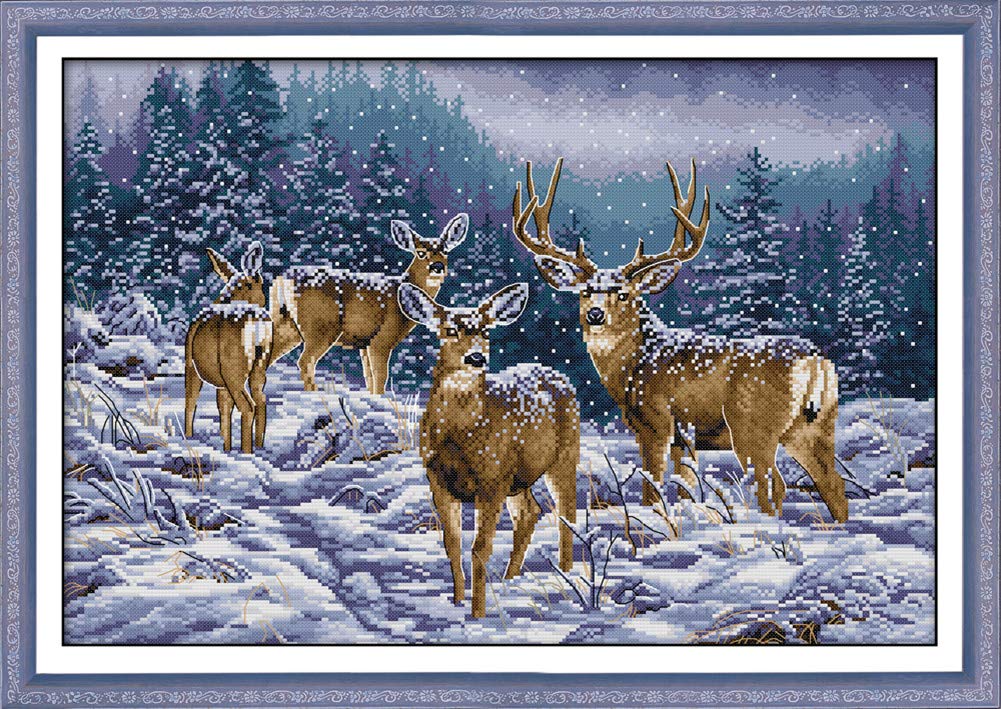 Abillyn Embroidery Cross Stitch Kits Winter Deer Stamped with Printed Pattern Starter Kit (Deer)